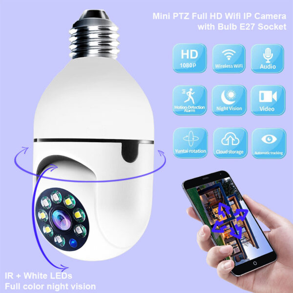 WiFi Bulb Camera 1080P – Smart Pan/Tilt Security Camera wit